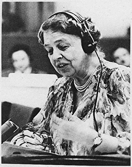 Eleanor Roosevelt speaking at the United Nations in July 1947 Eleanor Roosevelt speaking at the United Nations in July 1947