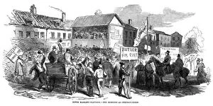 Election hustings in Stepney Green during the Tower Hamlets election, London, 1852