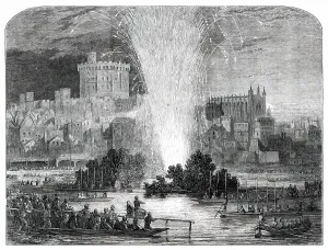Firework Prints: Election Saturday at Eton - Regatta and Fireworks, 1850. Creator: Unknown