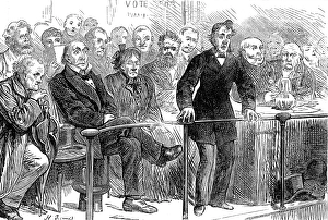 Timid Prints: Election Sketches: modest merit, 1880. Creator: Unknown