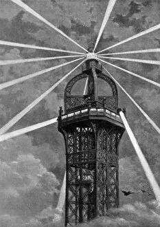 The electric light on top of the Eiffel Tower, Paris, 1889