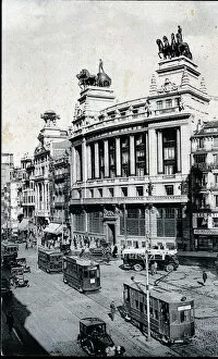 Alcala Collection: Electric trams running through the Alcala street in Madrid, 1910