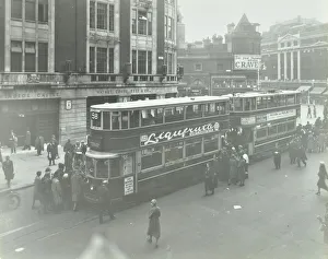 Cough Medicine Prints: Electric trams at Victoria Terminus, London, 1932