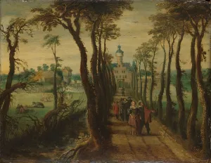Causeway Prints: Elegant Company on a Causeway Leading towards a Country-House, c.1650. Creator: Anon