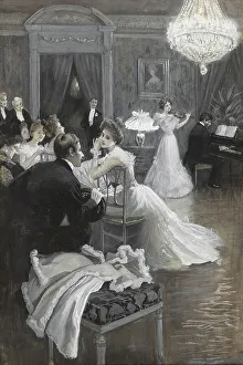 Evening Society Prints: Elegant company at a salon concert. Creator: Gause, Wilhelm (1853-1916)