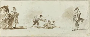 Elegance Prints: An Elegant Couple, a Gooseboy, and a Gentleman [recto], c. 1780. Creator: Francesco Guardi