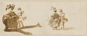 Elegance Prints: Two Elegant Couples [verso], c. 1780. Creator: Francesco Guardi