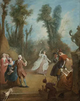 Racket Prints: Elegant Figures Playing Shuttlecock in a Park