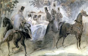 The Elegant Horse and Riders, c1822-1892. Artist: Constantin Guys The Elegant Horse and Riders, c1822-1892. Artist: Constantin Guys