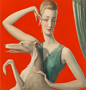 Elegant Woman and Afghan Hound. Creator: Benda, Wladyslaw Theodor (1873-1948)