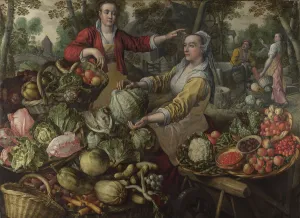 Rocky Landscape Prints: The Four Elements: Earth. A Fruit and Vegetable Market with the Flight into Egypt in the Background