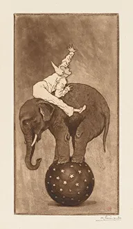 Henri Charles Guérard French Prints: Elephant and Clown (LElephant et le Clown)