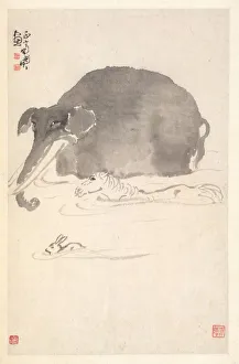 1730 After 1788 Prints: Elephant, Horse, and Hare, 1788. Creator: Min Zhen (Chinese, 1730-after 1788)