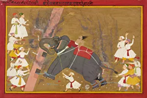 The elephant Khanderao Bahadur killing Sham Mahavat, ca. 1700. Creator: Unknown The elephant Khanderao Bahadur killing Sham Mahavat, ca. 1700. Creator: Unknown