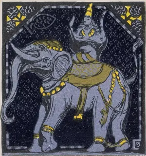 Trunk Prints: Elephant and rider; scene from 'The Jungle Book', 1919. Creator: Paul Jouve