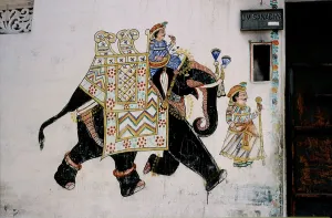 India Asia Prints: Elephant wall painting, Rajasthan, India, 1988. Creator: Amanda Waite