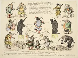 Hand Coloured Etching Collection: Elephantine Performances, pub. C. 1854 (hand coloured etching)