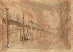 Broadway New York Prints: Elevated Railroad, Broadway, New York, 1861. Creator: John Beigel