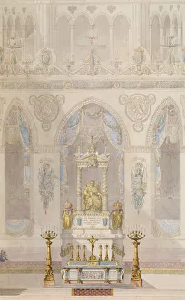Fontaine Pierre Francois Leonard Prints: Elevation of Altar with Statue of Louis I, Reims Cathedral, n. d