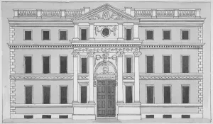 Front elevation of the Drapers Hall, Throgmorton Street, City of London, 1850. Artist