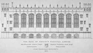 Christs Hospital School Gallery: Elevation of the hall of Christs Hospital, City of London, 1825