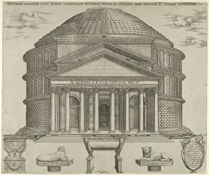 Elevation Prints: Elevation of the Pantheon in Rome, reconstructed to its original form, 1549. Creator: Anon