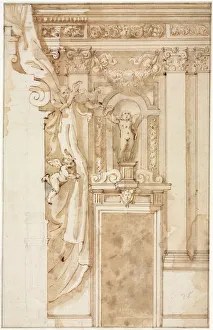 Framing Lines In Brown Ink And Graphite Prints: Elevation for Wall Decoration, c. 1550. Creator: Unknown