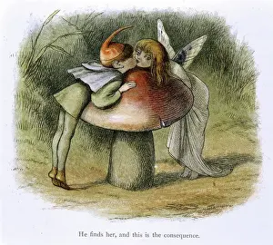 Irish Prints: An elf and a fairy kissing, 1870. Creator: Richard Doyle