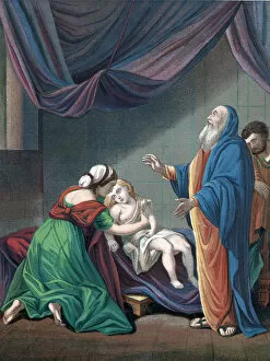 Ilyas Gallery: Elijah, Old Testament prophet, raising the widows son from apparent death, c1860