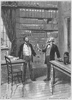 Elisha Gallery: Elisha Gray, American inventor, presenting the caveat for his telephone, 1876, (c1890)