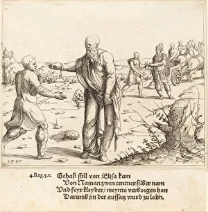 Punishing Gallery: Elisha Punishes Gehazi with Naamans Leprosy, 1547. Creator: Augustin Hirschvogel
