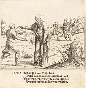 Greedy Prints: Elisha Punishes Gehazi with Naamans Leprosy, 1547. Creator: Augustin Hirschvogel