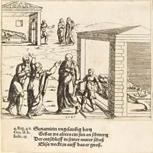 Elisha Raises the Son of the Shunammite, 1547. Creator: Augustin Hirschvogel