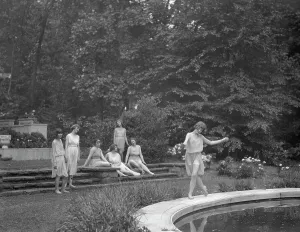 Poolside Prints: Elizabeth Duncan dancers and children, between 1916 and 1941. Creator: Arnold Genthe