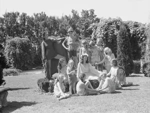 Duncan Elizabeth Prints: Elizabeth Duncan dancers and children, portrait photograph, 1941 Creator: Arnold Genthe