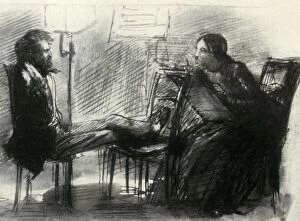 Sketching Gallery: Elizabeth Siddal drawing Rossetti, 1853, (1947). Creator: Dante Gabriel Rossetti