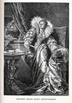 Good Queen Bess Prints: Elizabeth signing Marys death warrant, 1882. Artist: Benczur, Gyula (1844-1920)