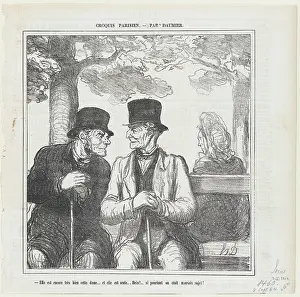 Discussion Prints: Elle est encore tres bien cette dame...et elle est seule, 1864. Creator: Honore Daumier