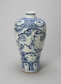 Glazed Pottery Gallery: Elongated Bottle-Vase (Meiping) with a Scholar-Gentleman and Attendant, Ming dynasty