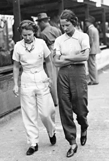 Elsie Wisdom (right) with Kaye Petre in pits at Brooklands. Creator: Unknown Elsie Wisdom (right) with Kaye Petre in pits at Brooklands. Creator: Unknown