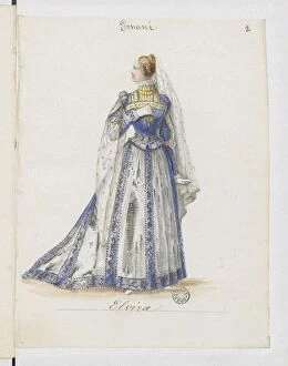 Theatrical Scenic Painting Collection: Elvira. Costume design for the opera Ernani by Giuseppe Verdi, 1845
