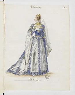 Verdi Prints: Elvira. Costume design for the opera Ernani by Giuseppe Verdi, 1845