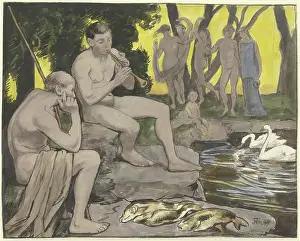 Swan Prints: The Elysian Fields (Dancing nymphs), 1890. Creator: Hans Thoma