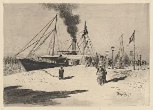 Lix Hilaire Buhot Prints: Embarcadere aTrouville (Wharf at Trouville), 1877. Creator: Felix Hilaire Buhot