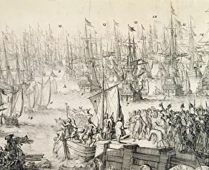 National Library Prints: Embarkation to England on 11th November 1688 of William III (1650 - 1702), called