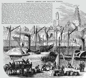 Dockside Prints: Embarkation of French Troops on board English transport Ships, 1854. Creator: Unknown
