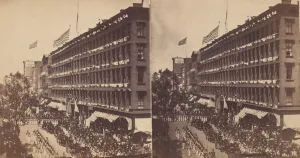 Delegation Prints: The Embassy Leave the Metropolitan for the City Hall, 1860. Creator: Edward Anthony
