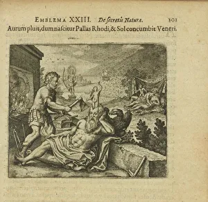 Graphics Prints: Emblem 23. It rains gold as Pallas is born at Rhodes and the sun is at Venus