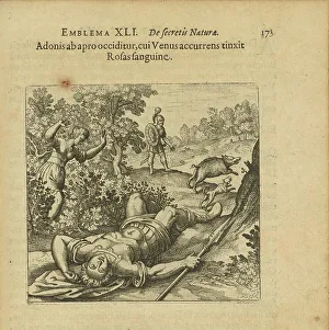 Graphics Prints: Emblem 41. Adonis is slain by a boar