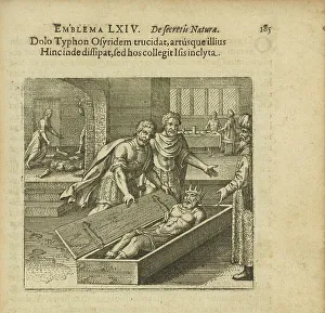 Emblem 44. Through deceit Typhon kills Osiris and scatters his members, which in turn brings...1816 Creator: Merian, Matthäus, the Elder (1593-1650)